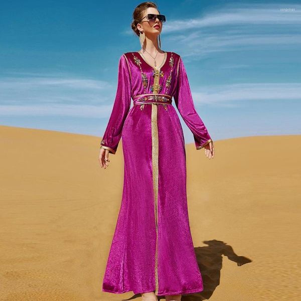 Etnische Kleding Winter Luxe Handwerk Diamant Fluwelen Marokkaanse Caftan Lange Arabische Jurk Vrouwen Jalabiya Dubai Saudi Moslim Feestavond