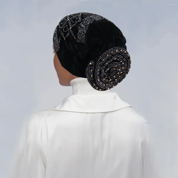 Vêtements ethniques Hiver Velours Turban Cap Pour Femmes Élégant Glitter Diamants Africain Head Wraps Musulman Foulard Bonnet Élastique Femelle