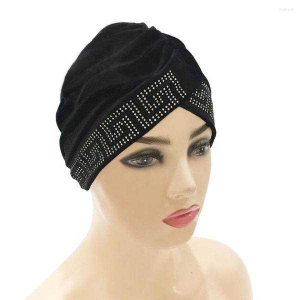 Ropa étnica invierno cálido terciopelo diamantes India sombrero suave turbante gorros para mujeres moda islámica sombreros cáncer quimio sombreros