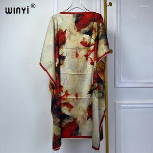 Etnische kleding Winyi strandjurk hoogwaardige boho print elegante maxi dames avondfeestje kaftan abaya moslimvrouw dubai abayas femme