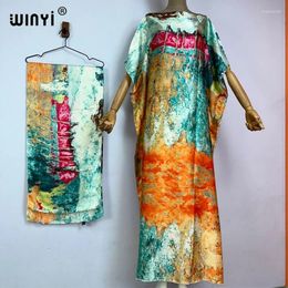 Vêtements ethniques Winyi Robe Beach Wear porte des robes de dinde avec ceinture bohême imprimement dashiki femme Abaya Kaftan Color Africain pour femme