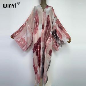 Ropa étnica WINYI elegante musulmán Kaftan bronceado Rosa estampado moda Abaya vestido para mujeres otoño Dubai Turquía árabe Omán caftán