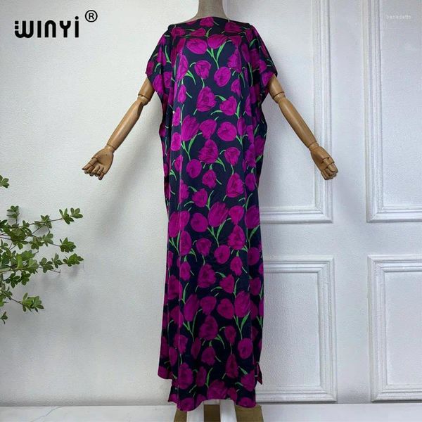 Vêtements ethniques Winyi Print de haute qualité Afrique robe Dubai Muslim Dashiki Caftan Holiday Design Fashion Night Party Abayas for Women