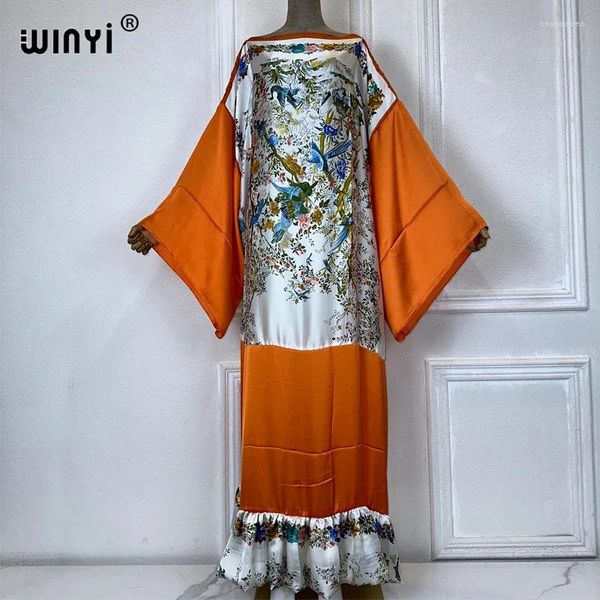 Vêtements ethniques Winyi Été Élégant robe de soirée Abaya Femme musulmane Dubaï Femme Boho Print Kaftan Holiday Beach Wear Women 2024