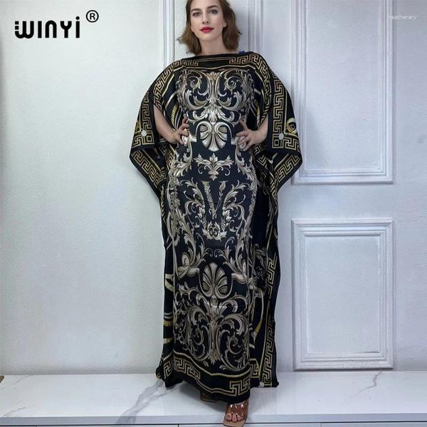 Vêtements ethniques Winyi Summer High Quality Elegant Fashion Night Robe Abaya Muslim Femme Dubaï Femme Loose Imprime Kaftan Party