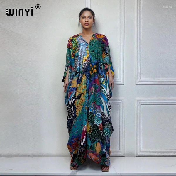 Ropa étnica winyi verano kaftan kuwait mujeres boho estampado playa abaya dubai vestimenta maxi vestida musulmana de moda