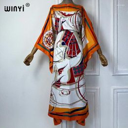 Vêtements ethniques Winyi Waist Robe Print Kaftan Fashion Fashion African Beach Tenues For Women Evening Maxi Dress Muslim Abaya Dubai Luxury