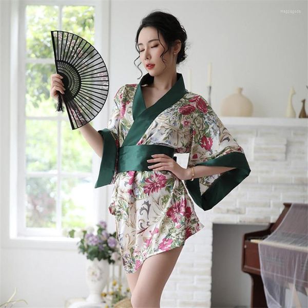 Vêtements ethniques femme Style japonais Vintage Kimono Yukata Sexy Floral peignoir pyjamas vêtements de nuit Mini robe rétro Oriental Lingerie