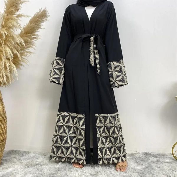 Ropa étnica Mujer Musulmana Abaya Patchwork Casual Falda larga suelta Arabia Robe Vestido Medio Oriente Árabe Moda Frenulum Manga