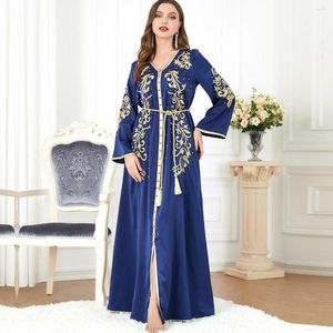 Etnische kleding Womeb's geborduurde Arabische maxi -jurk kralen avondfeestjurken moslim Dubai Turkish Abaya femme blauw vistidos Musulmana