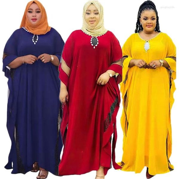 Vêtements ethniques Mode féminine Design classique Vêtements africains Dashiki Abaya Tissus en mousseline de soie Strass Chauve-souris Lâche Robe polyvalente