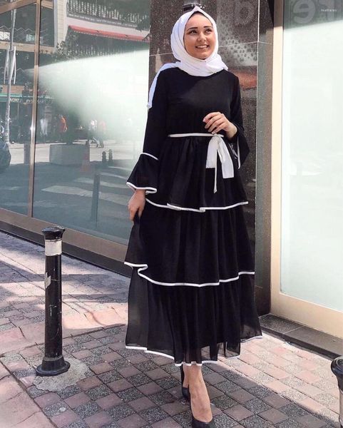 Vêtements ethniques femmes Islam musulman robe malaisie dubaï turc arabe moyen-orient manches évasées mode couture couleur gâteau