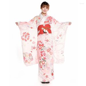 Vêtements ethniques Kimono traditionnel japonais à manches longues pour femmes Belle rose imprimés floraux Yukata formel Cosplay Wear Performing Dress