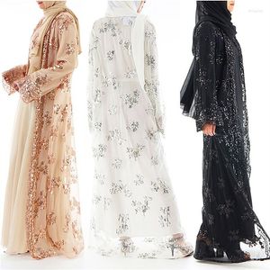 Vêtements ethniques Cardigan en dentelle pour femmes Musulman Dubaï Paillettes Broderie à l'extérieur d'Abaya Arabe Caftan Femmes Robe de mode Arabe Turc