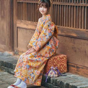 Vêtements ethniques Kimono de style japonais traditionnel pour femme avec fleur Obi imprimé Vintage asiatique Femal Streetwear Stage Performing Pography