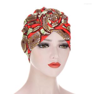 Vêtements ethniques Femmes Africain Modèle en tricot Fleur Muslim Turban Bonnet Twot Hat Hat Ladies Chemo Cancer Cap Bandanas Head Scarf