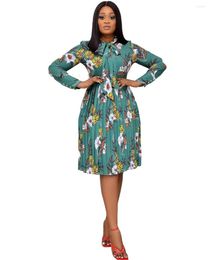 Vêtements ethniques Femmes Africaines Imprimer Robes plissées à manches longues 2023 Printemps Été Mode Plus Taille Tunique Swing Robe Tenues Robes