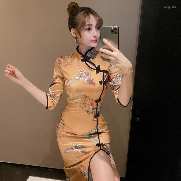 Vêtements ethniques Femmes Ao Dai Vietnam Slim Qipao Chinois Traditionnel Rétro Élégant Cheongsam Club Sexy Moulante Corée Harajuku Imprimer Vintage