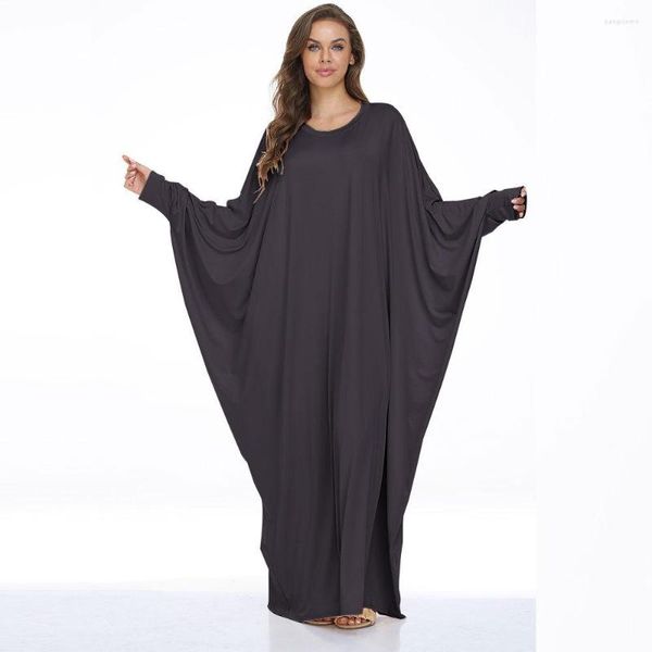 Vêtements ethniques Femmes Arabe Musulman Robes Femininos Satin Batwing Manches Longues Maxi Robe Solide Couleur Wrap Abaya Dubaï Turquie Hijab Robe