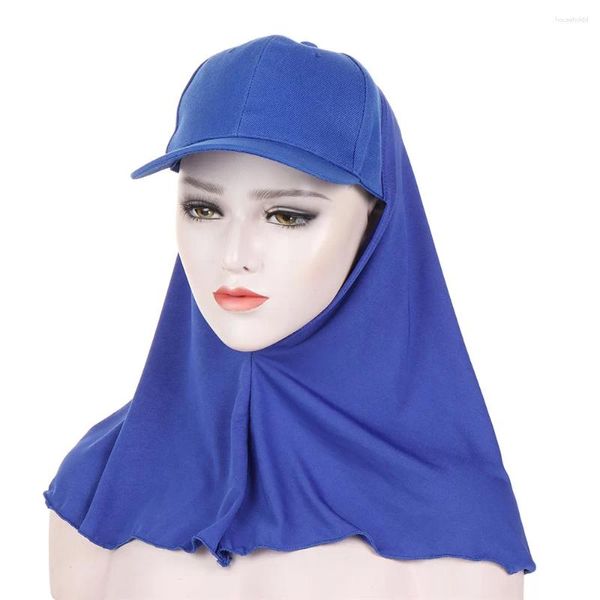Ropa étnica Mujeres Gorras de béisbol con bufanda de jersey Hijab Mantón Bandana Musulmán Turbante Bonnet Amira Durag Head Wrap Cap Sombrero de ala Listo para