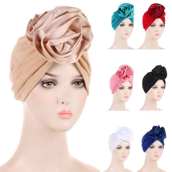 Ropa étnica Mujeres Big Flower Muslim Turban Head Wrap Hijab Sleep Night Hat Chemo Cap Gorros Elásticos Femme Bandana Headwear Mujer