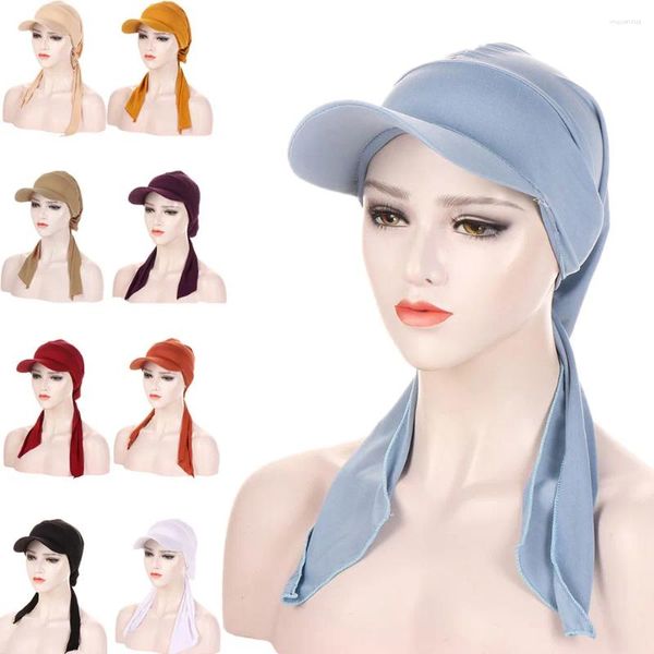 Vêtements ethniques Femmes Brim Cap Sun Visor avec pré-attaché Turban Caps Foulard Hijab Musulman Bonnet Bandana Mode Chapeau d'extérieur Prêt à porter