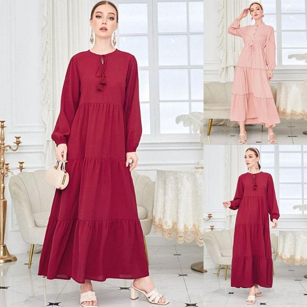 Vêtements ethniques femmes décontracté à manches longues solide Maxi robe Vestido printemps automne à volants robe d'été ample caftan Abaya dubaï Hijab musulman