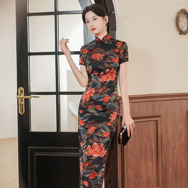 Vêtements ethniques Femmes Cheongsam Vintage Style Chinois Robe Sexy Imprimer Qipao Split Robes Causal Robe Élégant Vestidos Plus La Taille 3Xl 4Xl