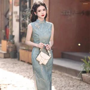 Vêtements ethniques femmes robe chinoise grenadine qipao dames cheongsams côté divisé chine vêtements traditionnels de soleil d'été élégant midi