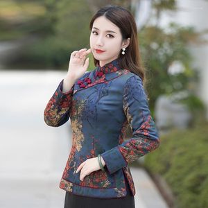 Etnische Kleding Vrouwen Chinese Stijl Print Tang Pak Jassen Dame Elegante Cheongsam Top Retro Qipao Jassen Vintage Slanke Tops blouse Bovenkleding