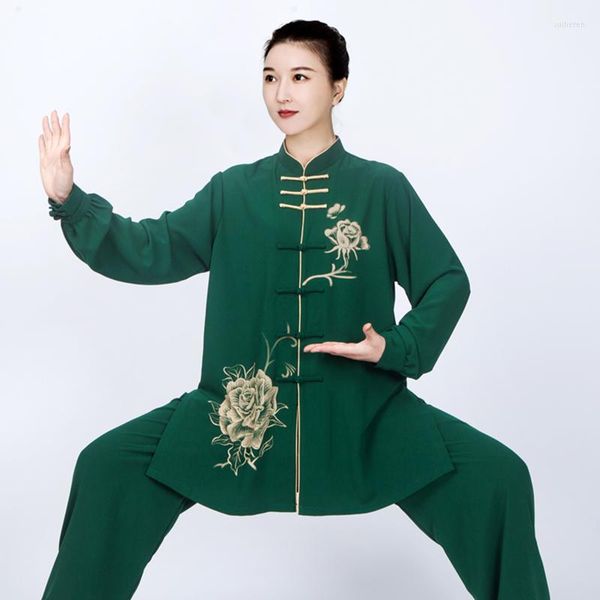 V￪tements ethniques Femmes Cotton Linen Wing Chun Tai Chi Suit Wushu Arts martiaux uniformes de style chinois Jacket Pant Morning Exercice