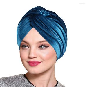 Vêtements ethniques Femmes Double couche Satin linning Stretch Turban Hat Cross Ruffle Chemo Sleep Cap Twist Bandanas Muslim Hijab Headscarf India
