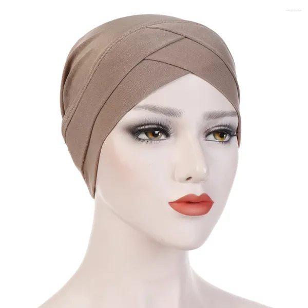 Ropa étnica Mujeres Doble Capa Cruz Sombrero Frente Decoración Hijabs Oración Cabeza Bufanda Abrigo Jersey Headcloth Turbante Tapa inferior