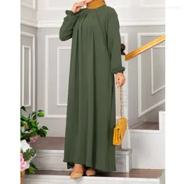 Ropa étnica Vestido de mujer Color sólido O-cuello Manga larga Una línea Fiesta Abaya Musulmán Kaftan Islámico Casual Túnica suelta Vestidos Primavera Verano