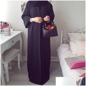 Vêtements ethniques Femmes Dubaï Abaya Kimono Classique Ouvert Avant Solide Couleur Cardigan Ceinture À Manches Longues Robe Islamique Arabe Turquie Modeste Dr Dhw8E