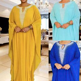 Mujeres de ropa étnica Eid Muslim Abaya Batwing manga África Rata larga Ramadán Vestido interno Abayas Loose Modest Dubai Kaftan Diamonds 2024