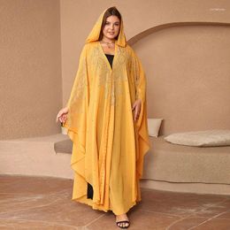 Etnische kleding Vrouwen Eid Muslim Abaya Marokko Hooded Arabische Dubai Solid Diamonds Abayas Batwing Sleeve Pearls Kaftan Africa Dress Long Robe Long Robe