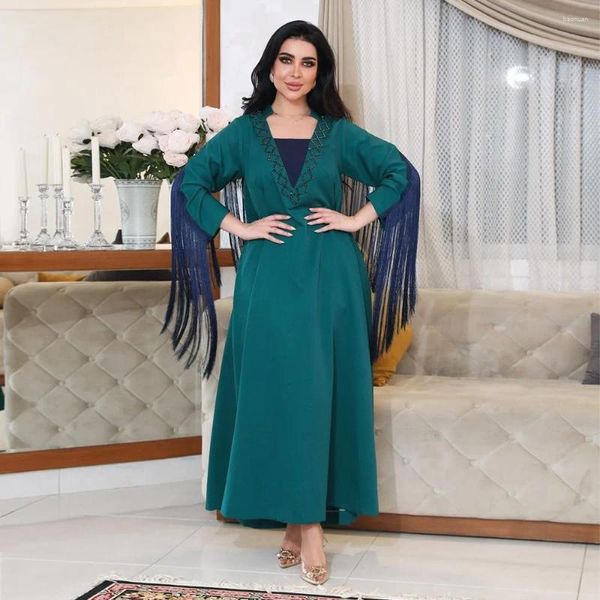 Ropa étnica mujeres eid musulmana abaya fiesta de fiesta de tasel ramadán marruecos kaftan islam diamantes toall