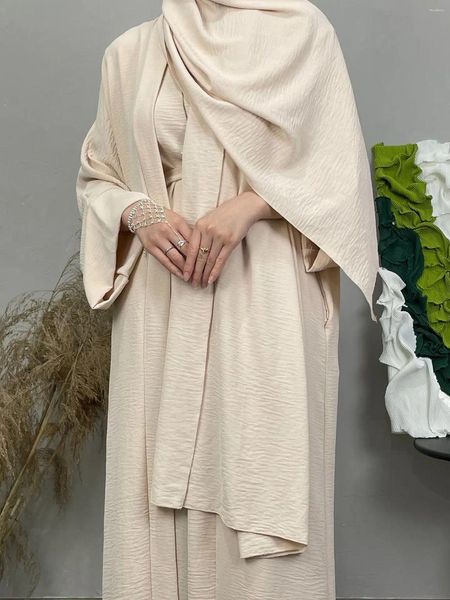 Vêtements ethniques Femmes Eid Muslim Set Abaya Robe intérieure Fiffite 3 pièces Musulman Ensemble Maroc Ramadan Abayas Dubai Kaftan Long