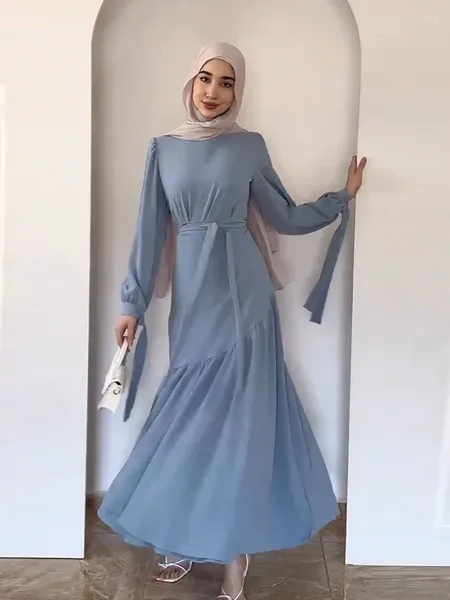 Vêtements ethniques Femmes Eid Musulman Ensembles Ensemble Deux Pièces Ensemble Chemisier Jupes Islam Kaftan Arabe Casual Automne Ceinture Ramadan Spliced Jalabiya