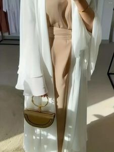 Vêtements ethniques Femmes Eid Musulman Ensembles Deux Pièces Volants Manches Longues Robe Cardigan Arabe Dubaï Abaya Musulman Ensemble Solide Robes Abayas