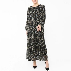 Vêtements ethniques Femmes Élégant Floral Maxi Robes O-Cou Manches Longues Robe Lâche Robe Imprimé Mode Musulman Abaya Bonbou Eid 2023