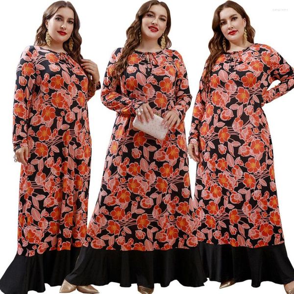 Ropa étnica Mujeres Elegante Floral Talla grande Maxi Vestidos 2023 Abaya Oversize Manga larga Musulmán Fiesta de noche Festival de bodas
