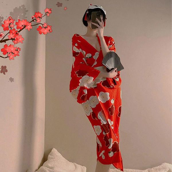 Ropa étnica Mujeres elegante kimono estilo japonés Yukata sexy albornoces cinturón Haori bata larga vintage princesa vestido vestido anime cosplay cos