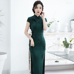 Vêtements ethniques Femmes Élégant Mince Long Cheongsam Vintage Oriental Robes De Soirée Imprimer Satin Nouveauté Qipao Sexy Mode Robe Chinoise M-XXXL