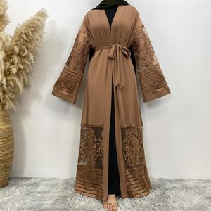 Vêtements ethniques femmes brodé maille dubaï ouvert 2023 mode Cardigan musulman Kimono Robe Eid Ramadan Islam Musulmane