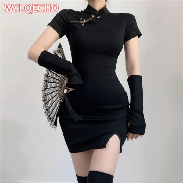 Vêtements ethniques femmes mode noir noir rétro qipao court chinois cheongsam sexy dame nightclub bodycon fête robe de soirée vintage