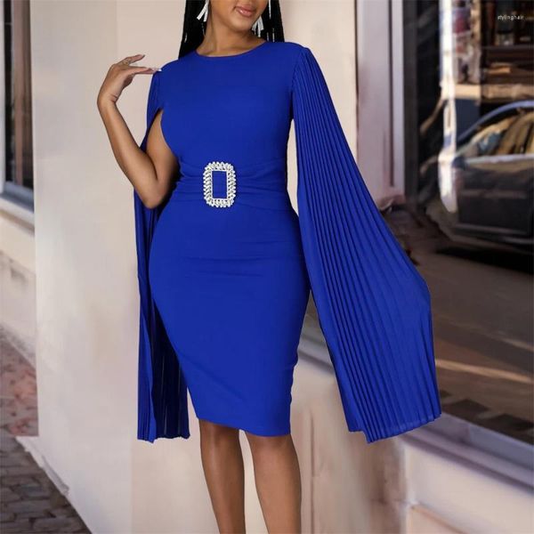 Vêtements ethniques Femmes Mode Élégante Formelle Solide Couleur Cape Manches Travail Salopette Taille Haute Serré Moulante Robe De Nuit Avec Ceinture Africaine