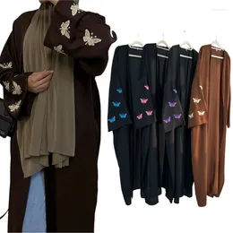 Ropa étnica Mujeres Moda Kimono Frente abierto Abaya Bordado hecho a mano Cardigan Abrigo Dubai Vestido de fiesta musulmán Ramadán Vestidos Robe S-2XL