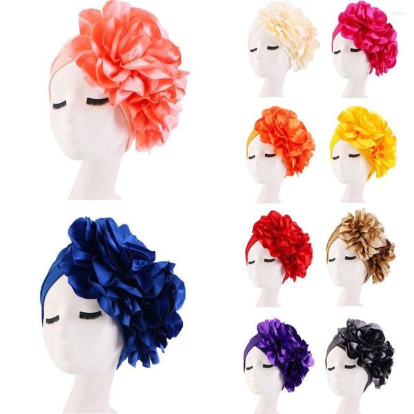 Ropa étnica Mujer Flores Ruffle Turbante Caps Musulmán Elástico Pañuelo Bonnet Ladies Hair Accessories Cap African Headtie Wrap